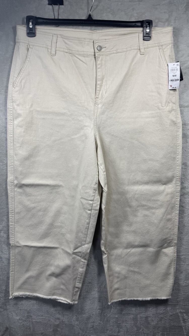And Now This NEW Jeans Womens Plus 18W Denim Stretch Ivory High Rise Frayed Hem